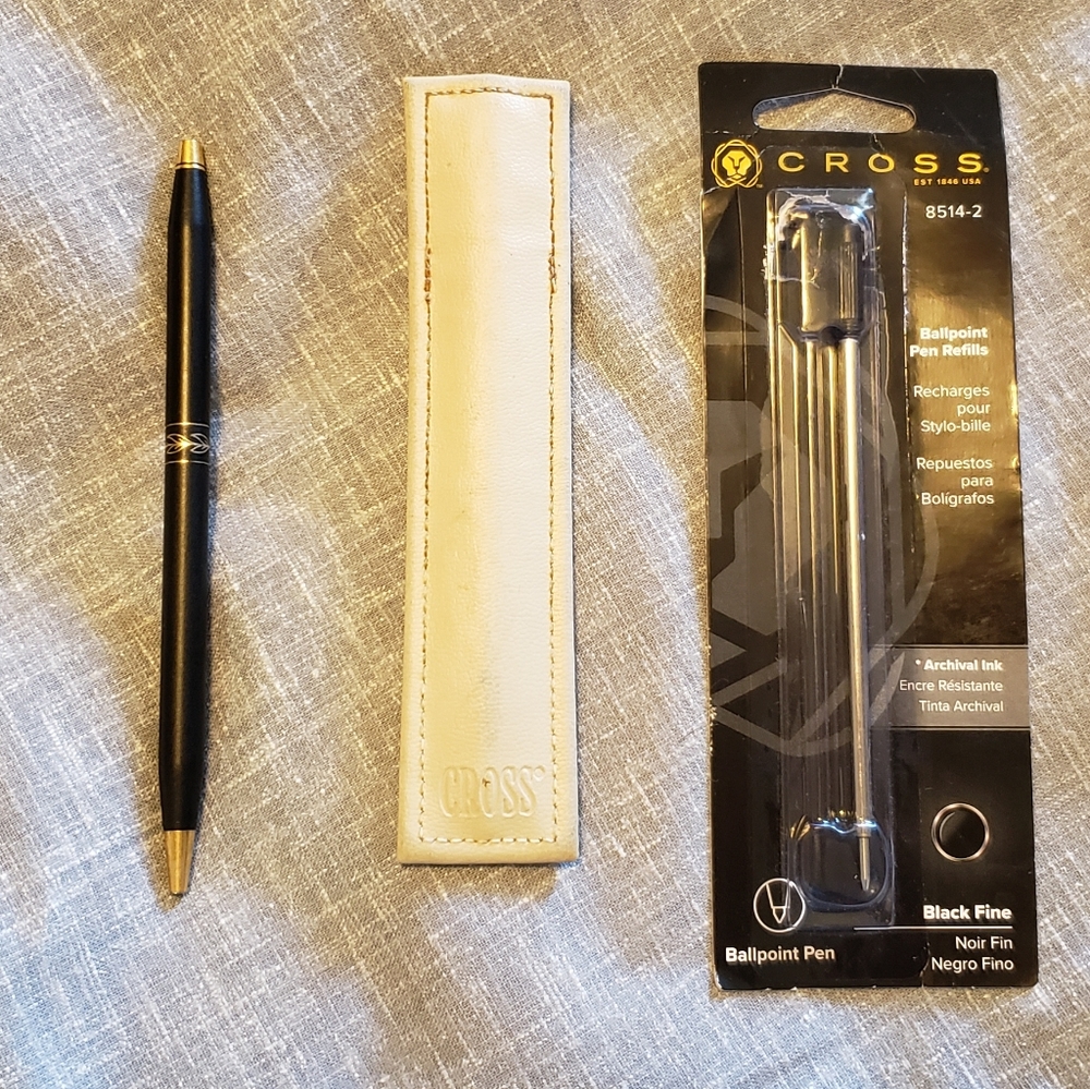 Vintage Cross pen, black with gold leaf with original soft sleeve case